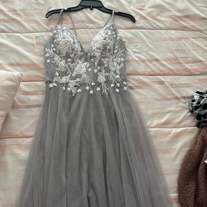 Grey and white floral bridesmaid dress